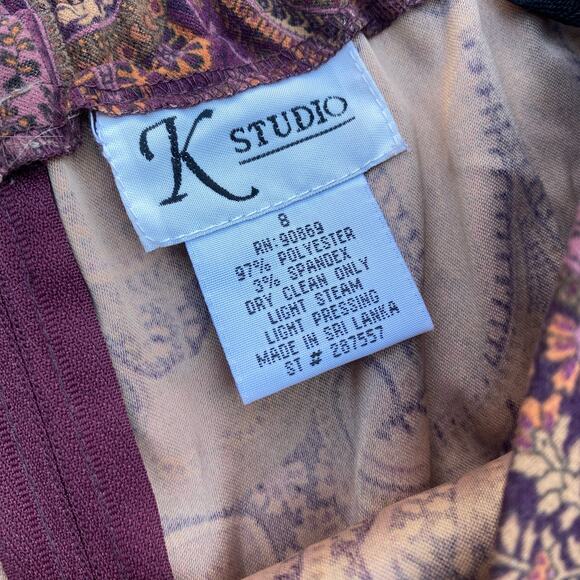 K Studio Purple Maxi Skirt Medium Sz 8 Long Purple Skirt Paisley Boho Spring - Picture 8 of 8